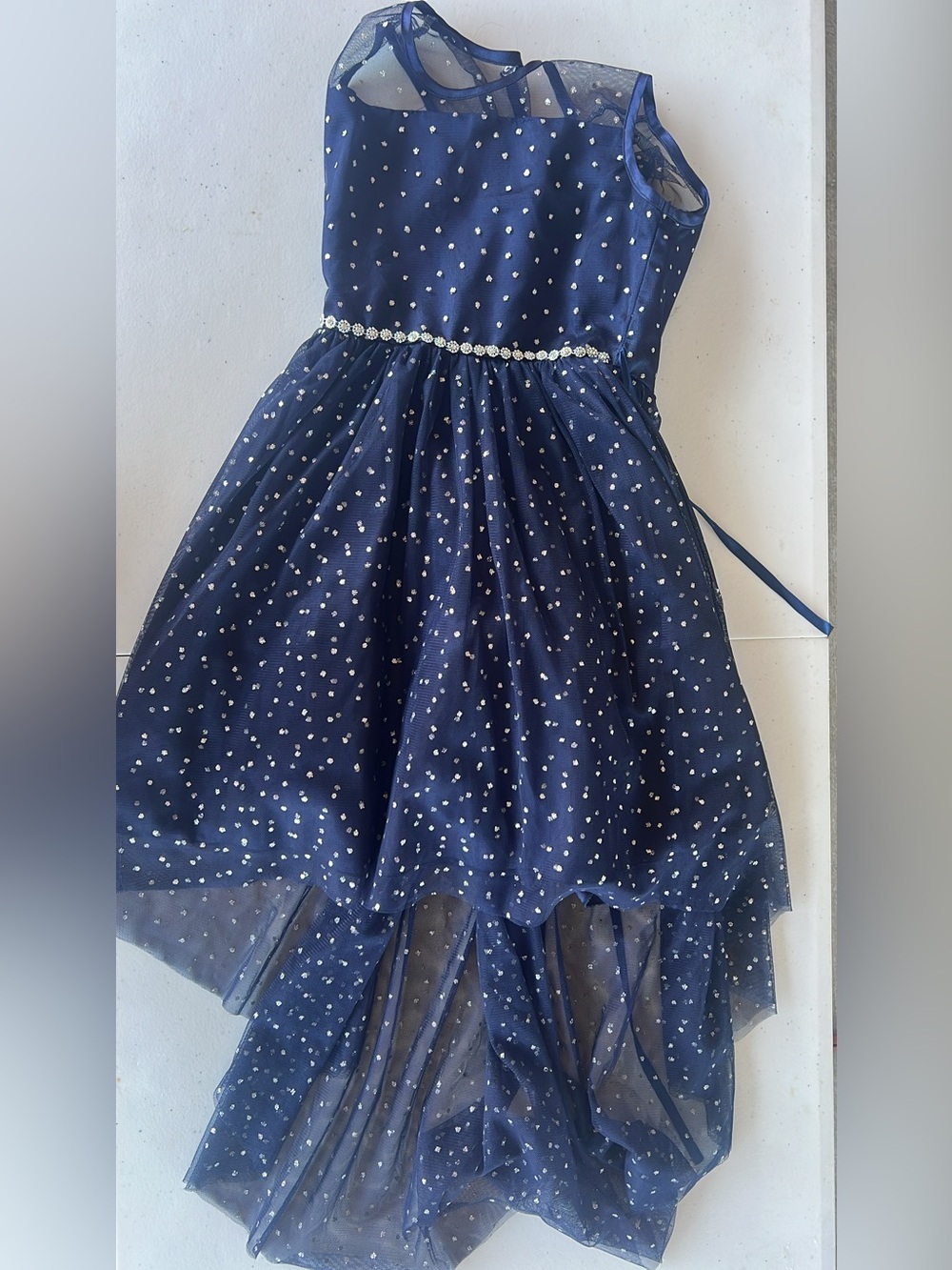 Rare Editions Navy Blue Tulle Dress with Silver Sparkle